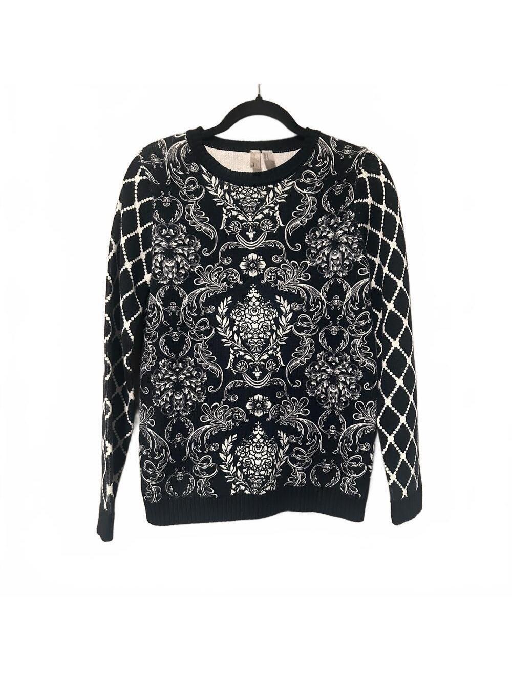 Forever Collectibles Black and White Ornate Sweater